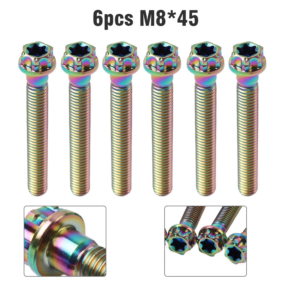 Set of 6 Titanium M8x45mm Torx Head Flange Screws for Motorcycle