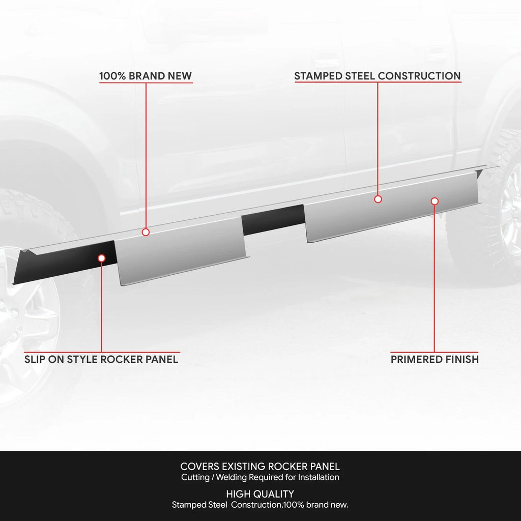 Set of 2 Primered Grey Slip On Rocker Panels for Ford F-150 (2009–2014)