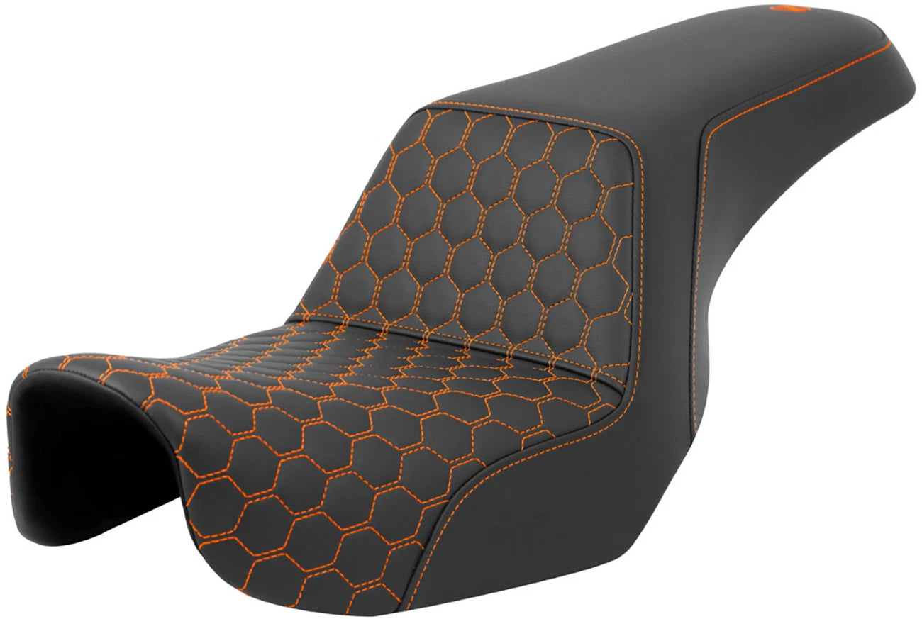 SADDLEMEN Step-Up Seat for Dyna (2006–2017) - Honeycomb, Orange Stitching