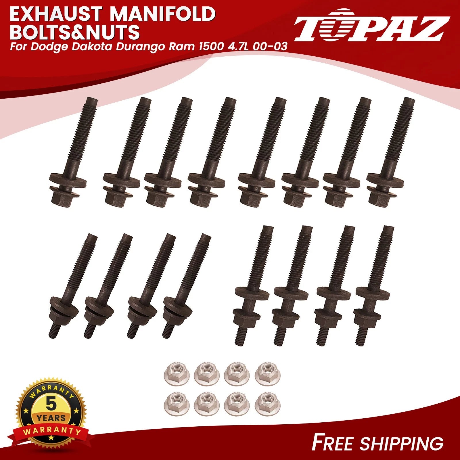Set of 24 Exhaust Manifold Bolts & Nuts for Dodge Dakota Durango Ram 