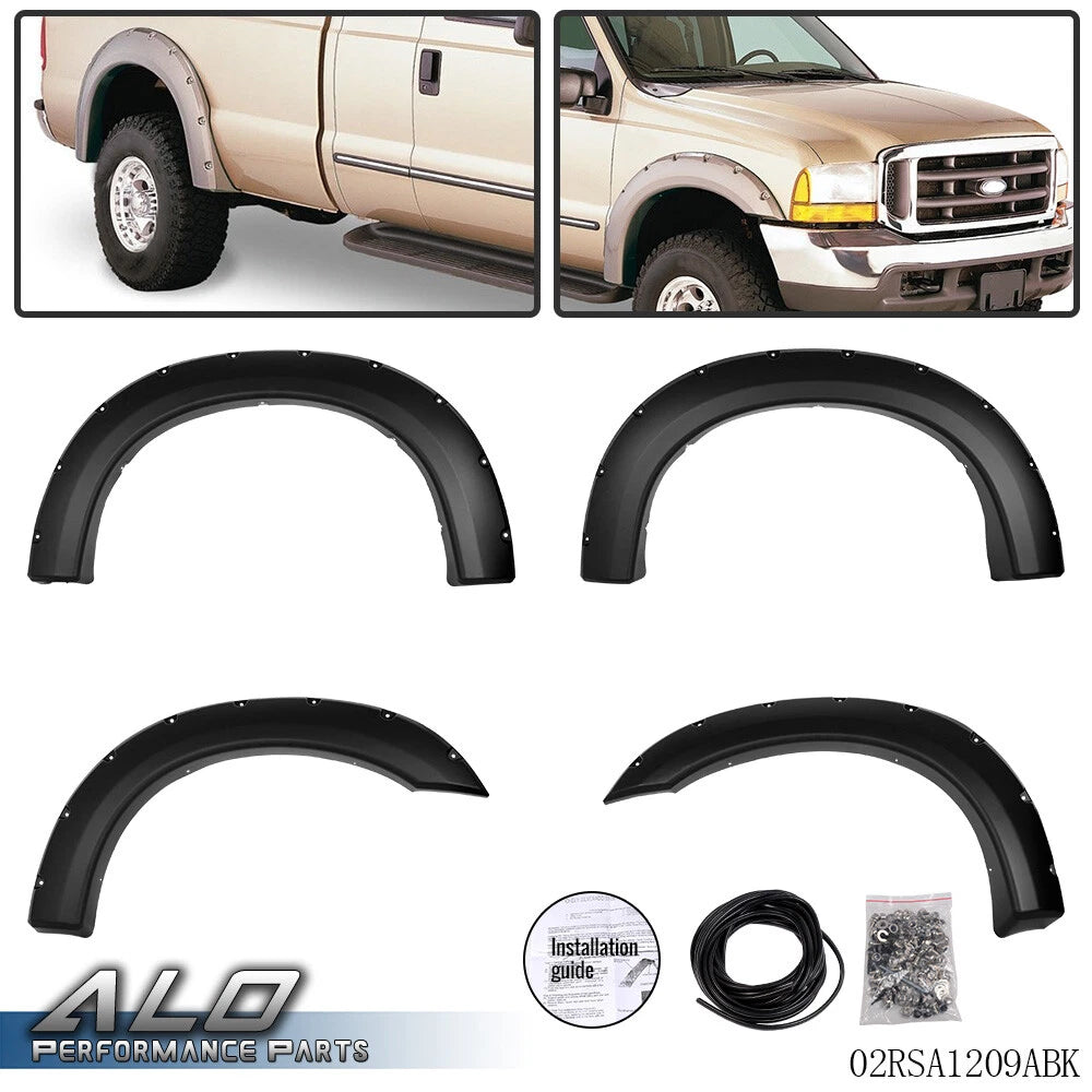 Set of 4 Rivet Pocket Style Fender Flares for Ford F250 F350 Super Duty