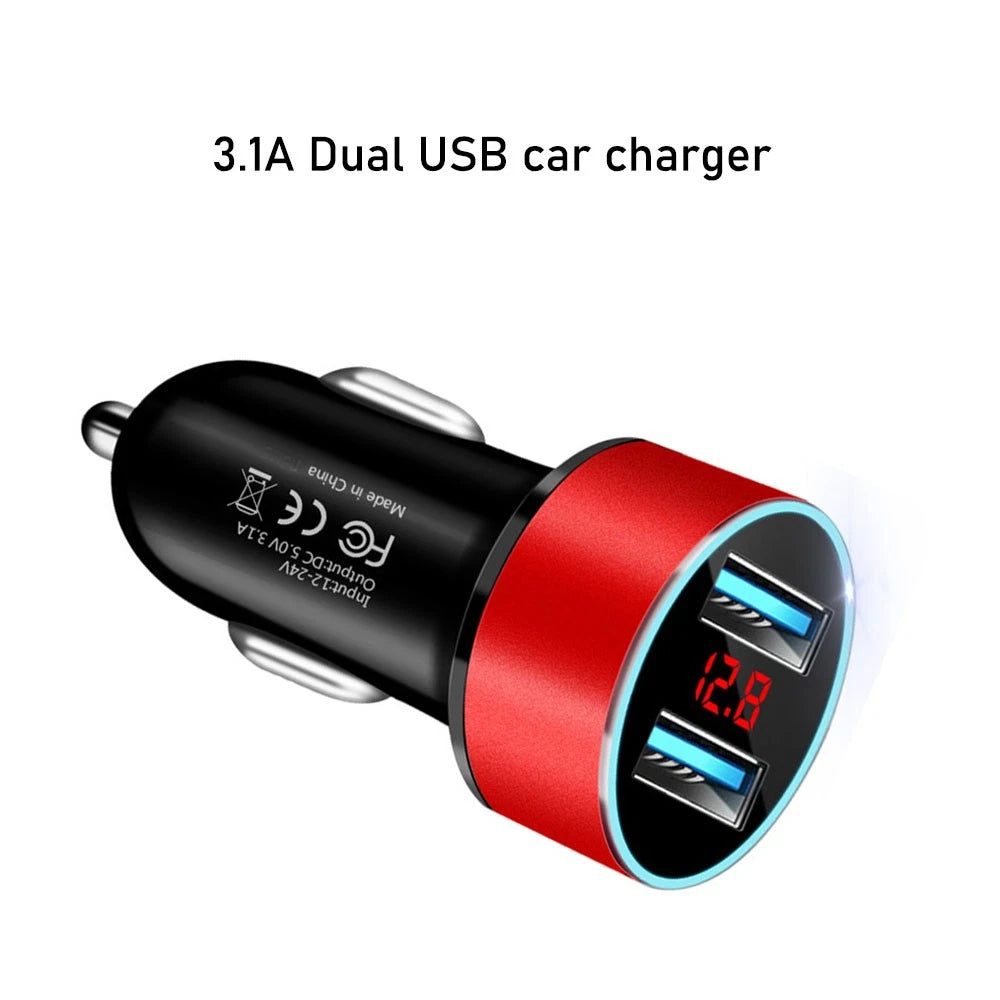 Dual USB Car Charger for Universal Vehicles (12V-24V) with LED Display