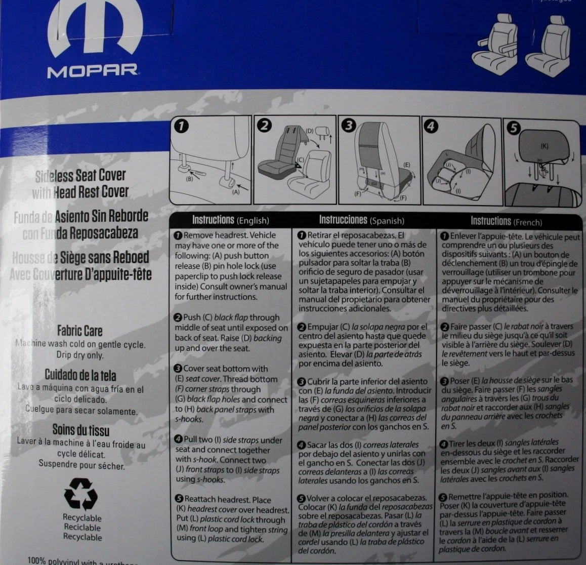 Mopar Sideless Embroidered Seat Cover for Chrysler Ram (2010–2023)