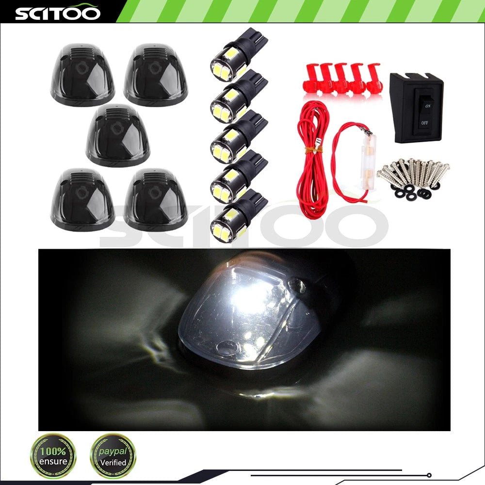 5x Smoke Lens Roof Cab Marker LED Bulbs T10-6-5730-SMD for Trucks