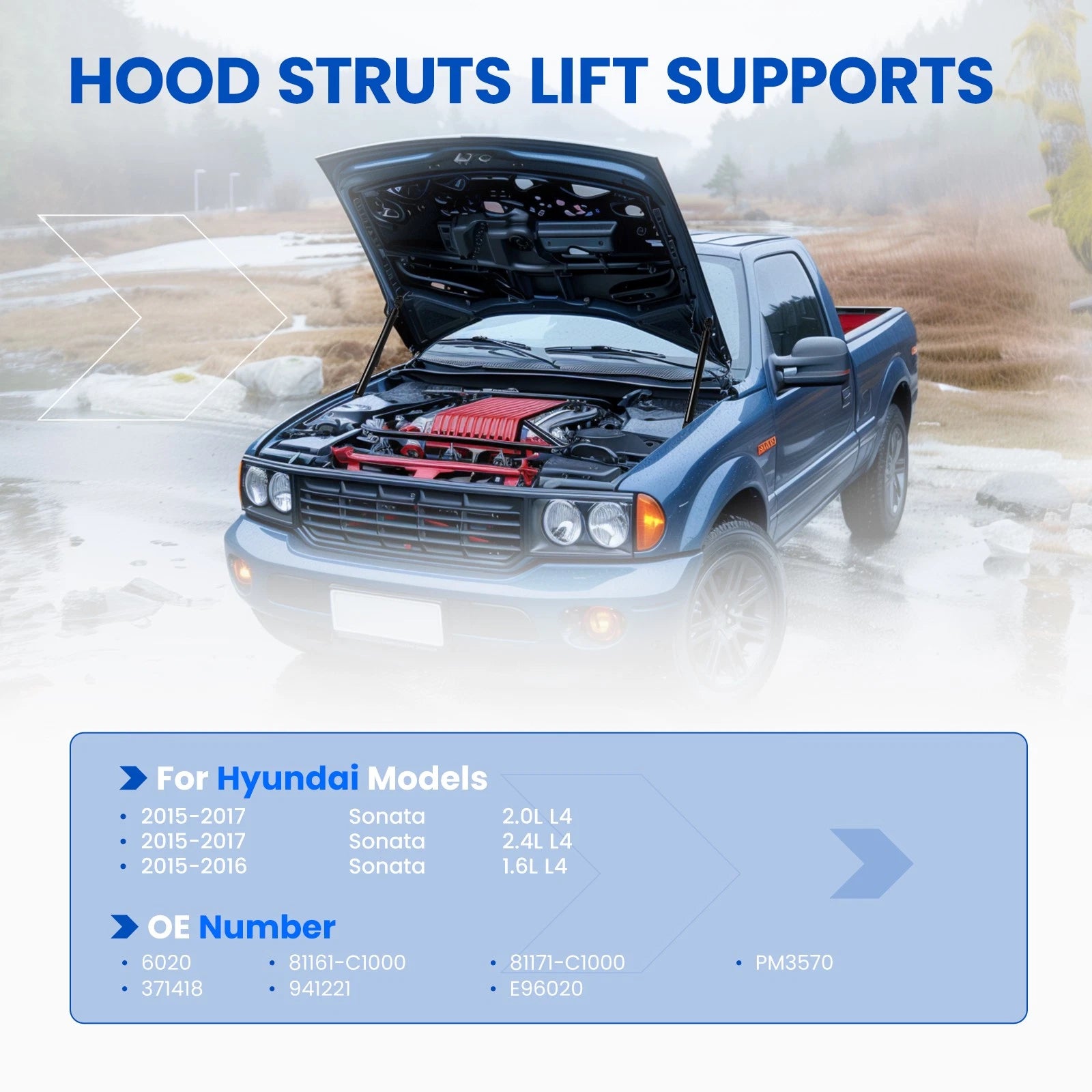 Front Hood Lift Supports for Hyundai Sonata (2015–2017) Sedan 4-Door
