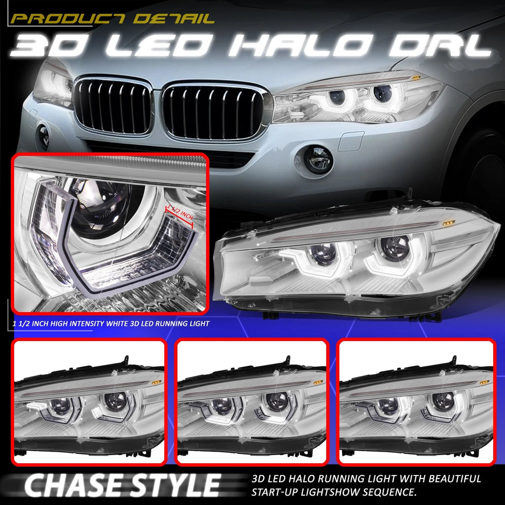 LED Sequential HID Projector Headlights for BMW X5 X6 (2014–2019)