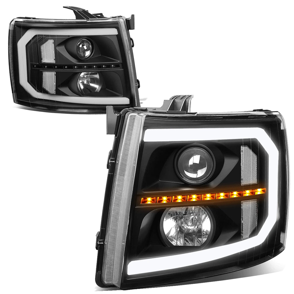 Pair LED DRL Sequential Signal Projector Headlights for Silverado 1500 (2007–2014)