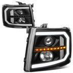 Pair LED DRL Sequential Signal Projector Headlights for Silverado 1500 (2007–2014)