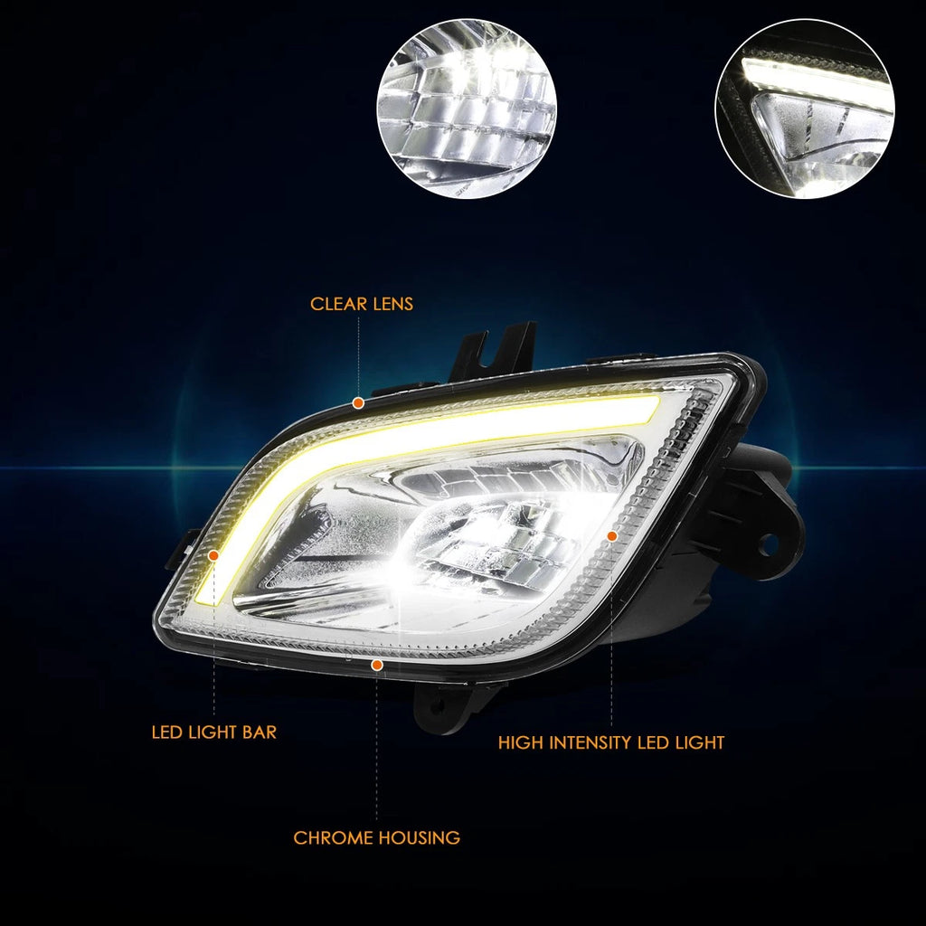 3D LED DRL Bar Chrome Housing Fog Lights for Freightliner Cascadia (2018–2024)