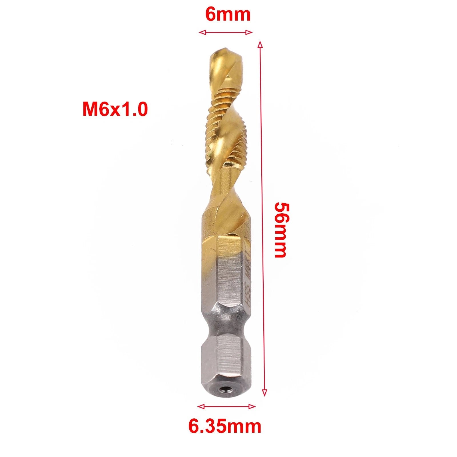 Set of 6 Plated HSS Hex Shank Tap Drill for Metric Threads