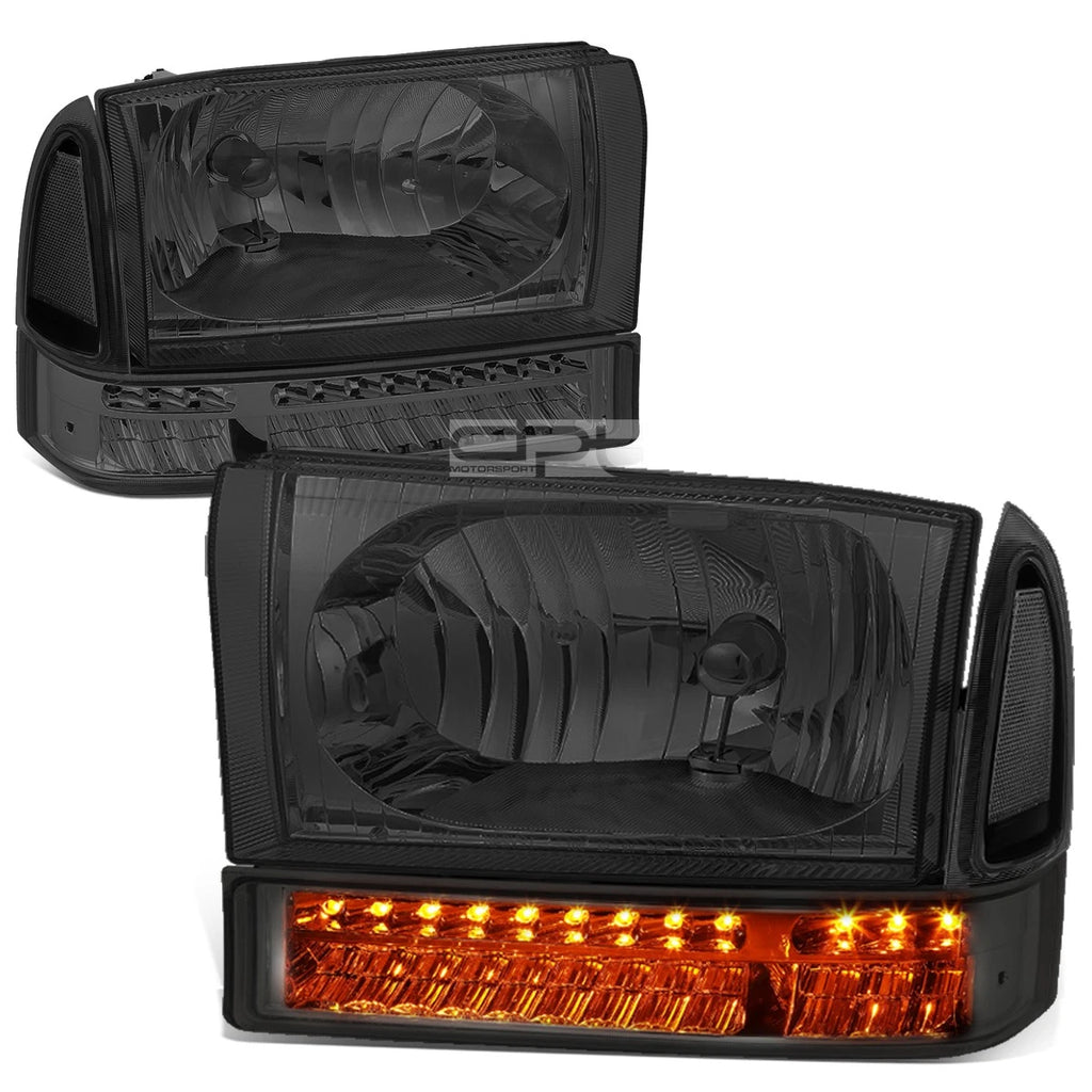 Pair of Smoked/Clear Headlights + LED Turn Signal Lamps for Ford Super Duty (1999–2004)