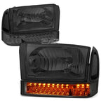 Pair of Smoked/Clear Headlights + LED Turn Signal Lamps for Ford Super Duty (1999–2004)