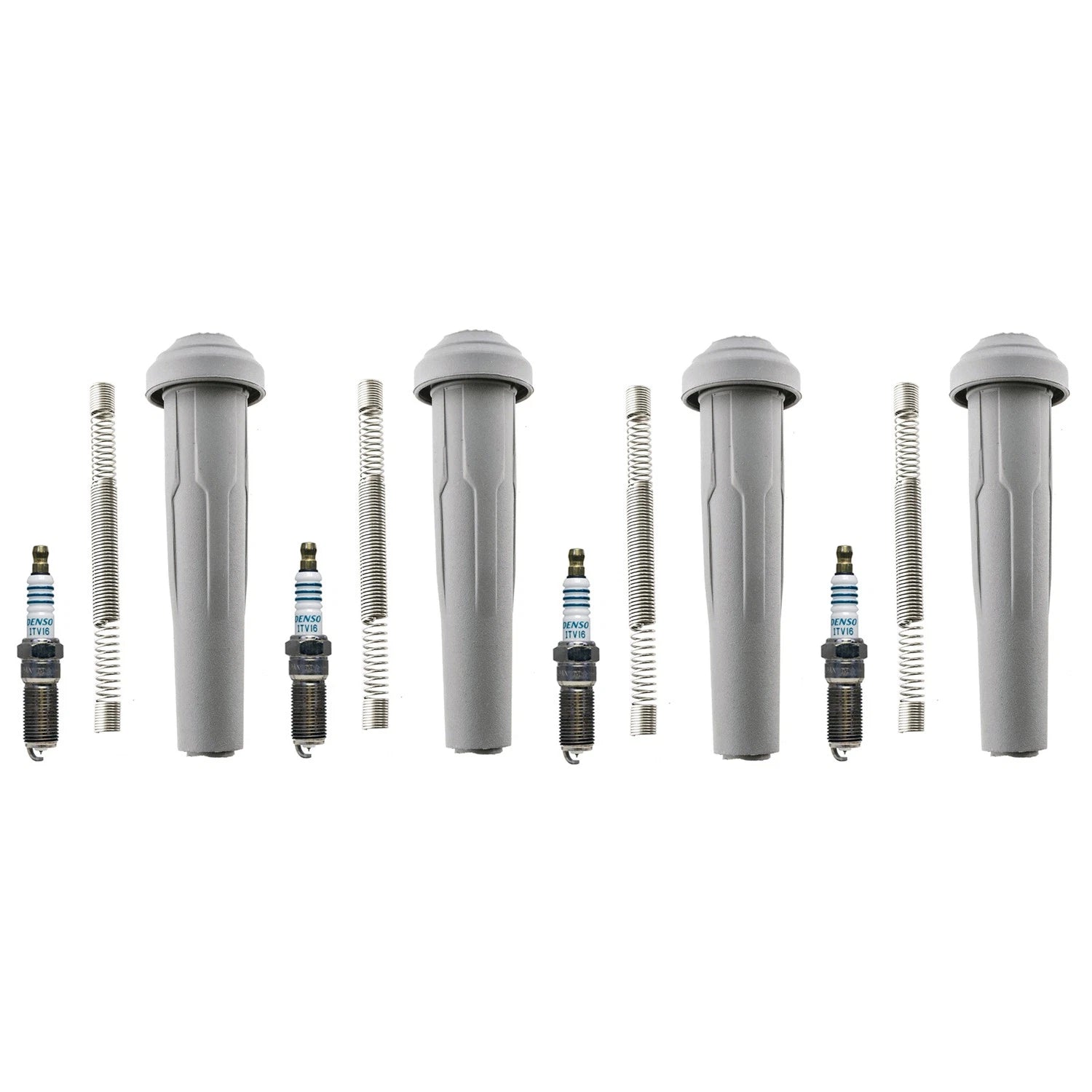 Set of 4 Denso Iridium Power Spark Plugs & Coil Boots for C-Max Escape Fusion MKZ (2013–2019)