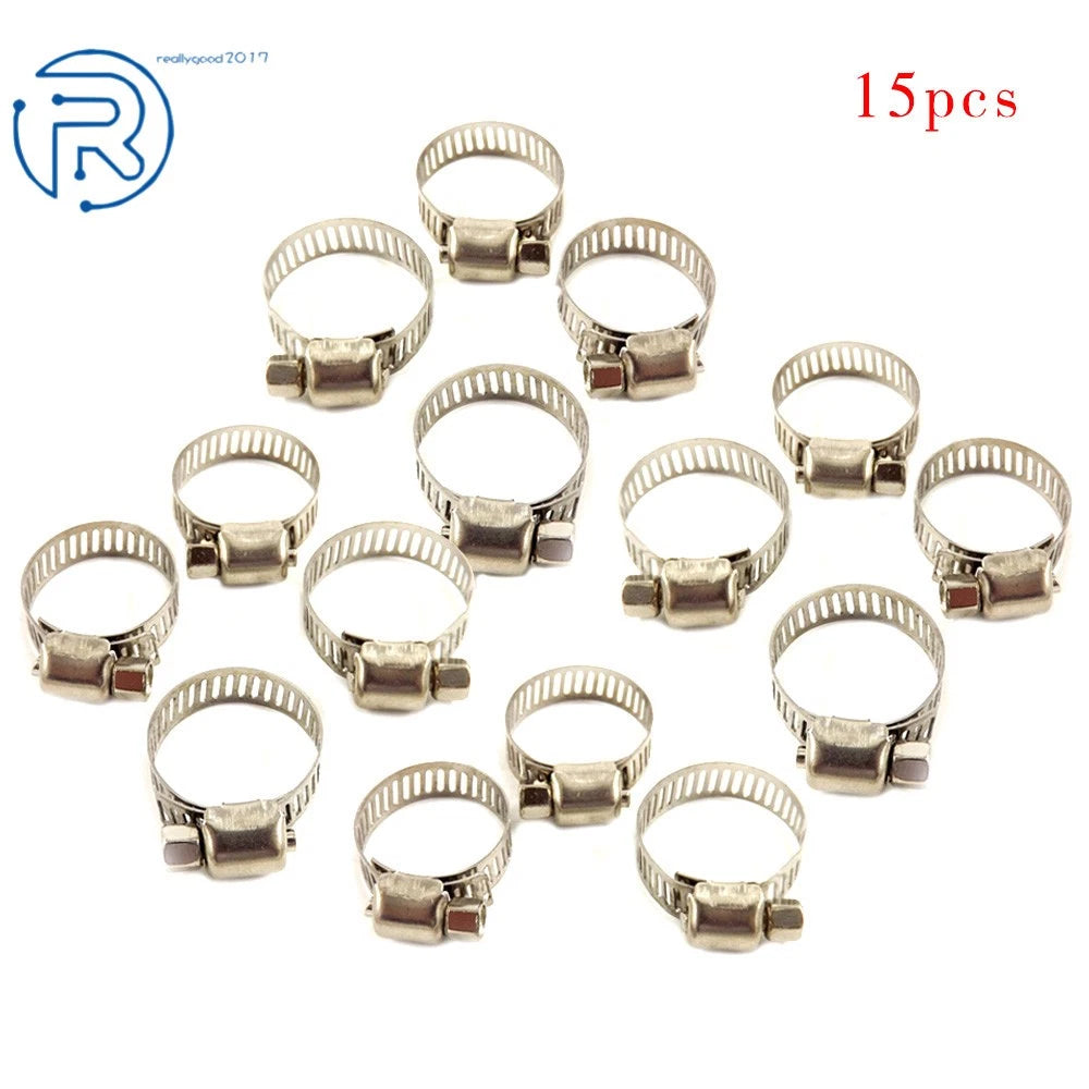15pcs Adjustable Stainless Steel Drive Hose Clamps for Fuel Line (3/4"-1")