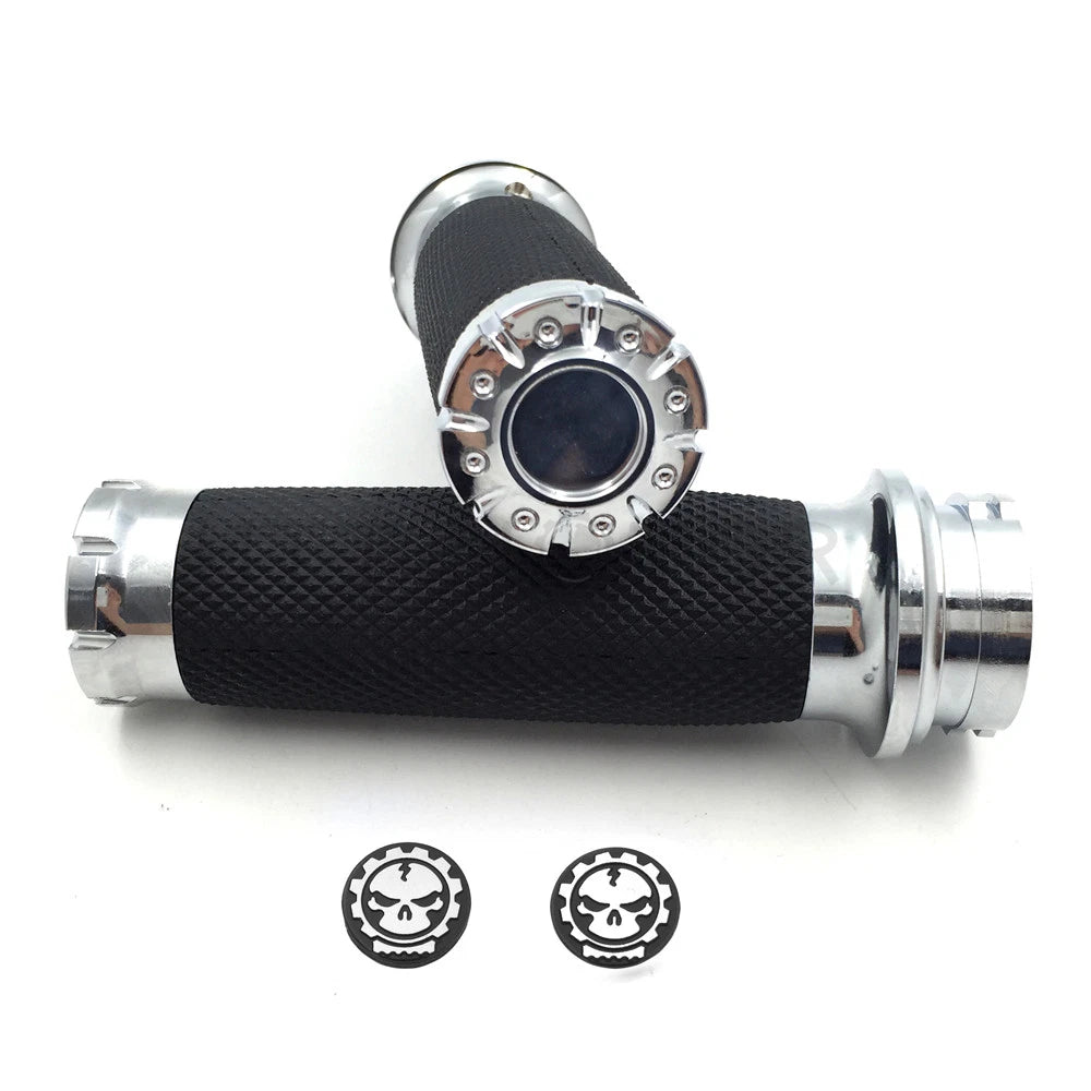 Chrome CNC Cut 1" Skull Handlebar Grip for Harley Touring/Sportster/Dyna/CVO
