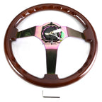 35cm Deep Dish Brown Wood Grain Neochrome Spoke Steering Wheel for NRG