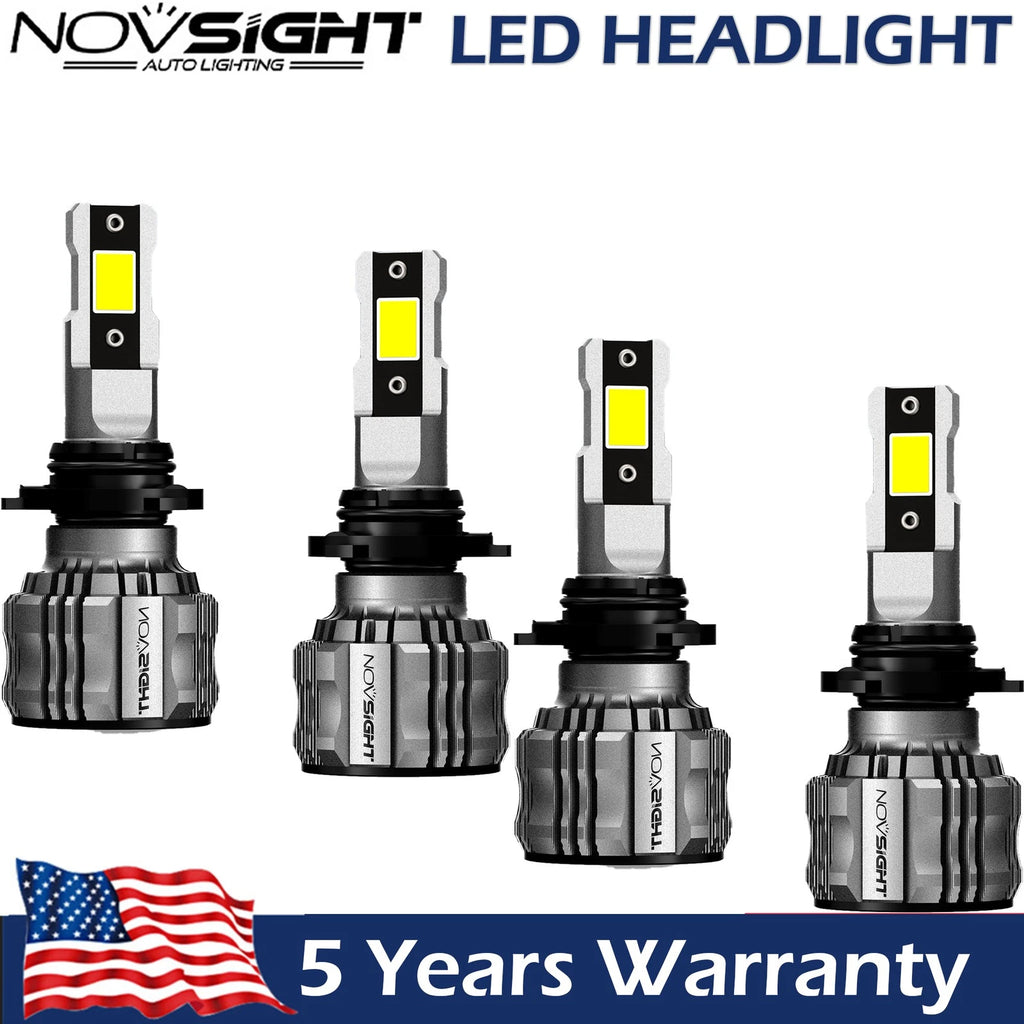 Set of 4 9006 + 9005 LED Headlight Kit Combo Bulbs 6500K Bright White for