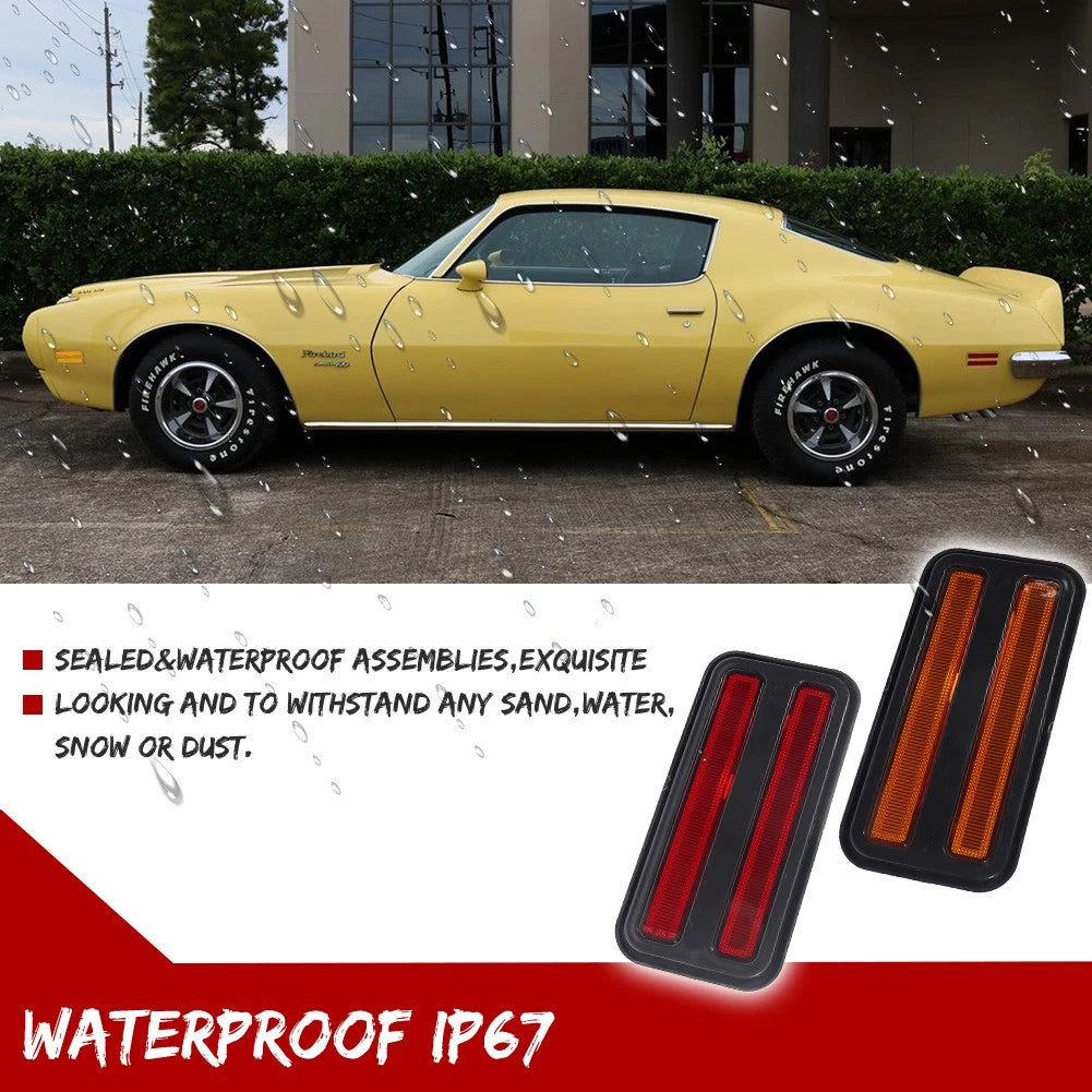 Front Amber & Rear Red Side Marker Light Reflectors for Pontiac Firebird (1970–1981)