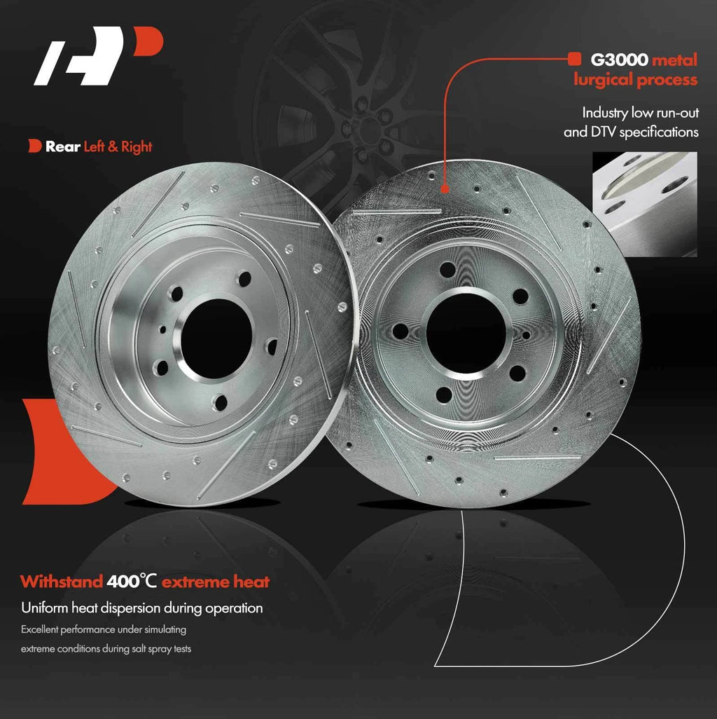 Set of 6 Rear Drilled Brake Rotors & Pads for Buick Lucerne Cadillac DTS