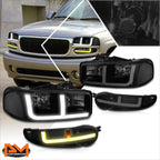 LED DRL Headlights for GMC Sierra 1500 Denali/Yukon 2002–2006 Smoked Lens Black