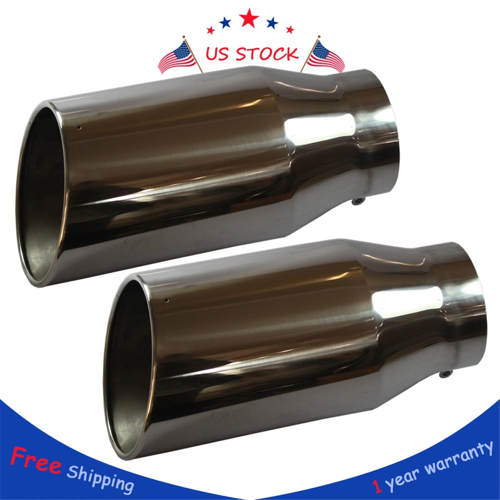 Pair Exhaust Tips for Universal Fit (2.5" Inlet, 4" Outlet, 9" Long)