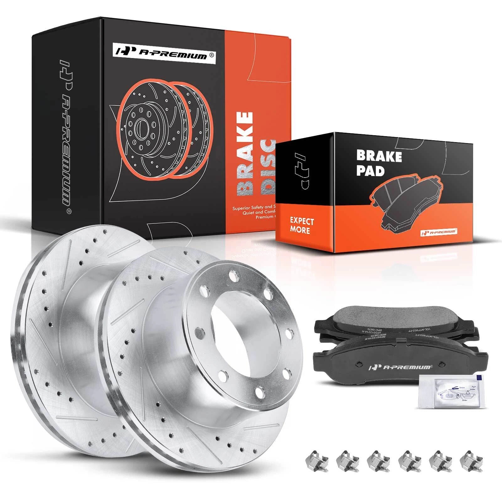 Rear Drilled Rotors & Brake Pads for Ford F-250 F-350 Super Duty (2005–2012)