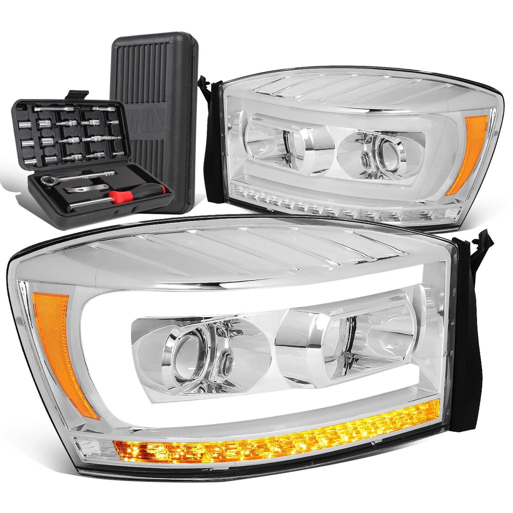 LED Sequential Chrome Amber Projector Headlight for Dodge Ram (2006–2009)