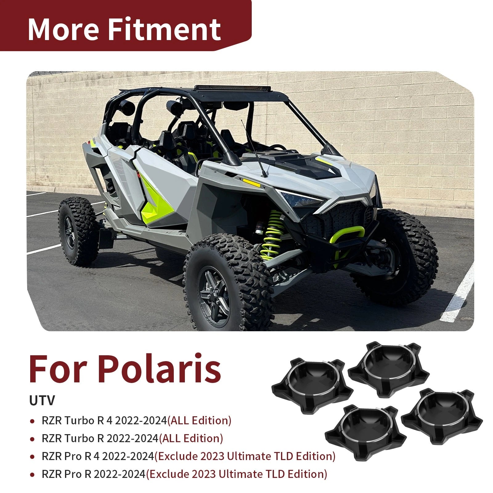 Set of 4 Matte Flash 5 Lug Rim Caps 1523842-744 for Polaris RZR Pro R (2022–2024)