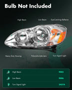 Chrome Amber Halogen Headlights Assembly Pair for Toyota Corolla (2003–2008)