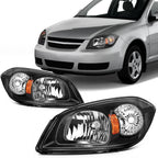 Pair of Black Amber Headlights for Chevy Cobalt Pontiac G5 (2005–2010)
