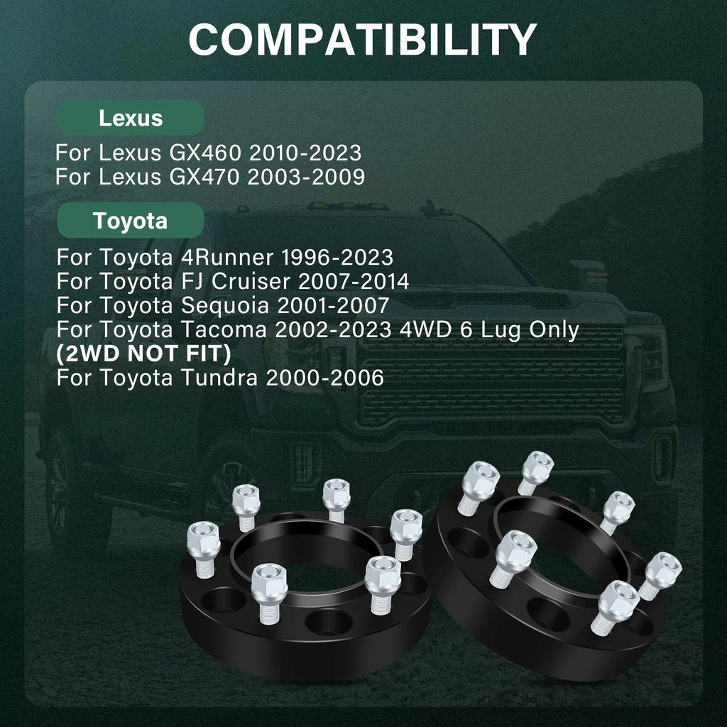2X Wheel Spacers 6x5.5 1.25" 12x1.5 for Toyota 4Runner Tacoma Tundra Sequoia (2003–2023)