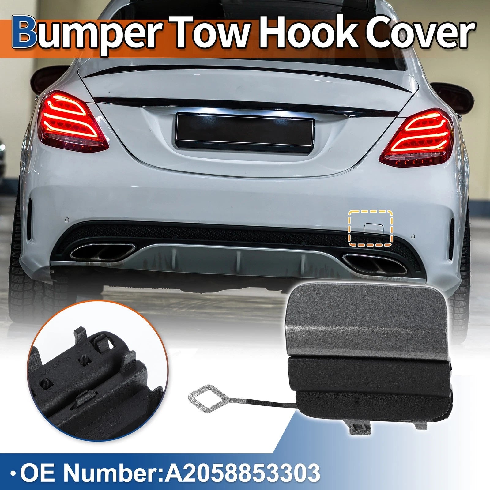 Rear Car Bumper Tow Hook Cover for Mercedes-Benz C-Class (2015–2021) No.A2058853303 Grey