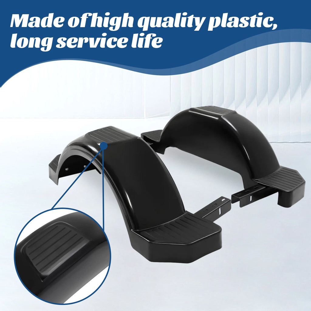 2 Single Axle Trailer Fenders for Boat (13" Wheels, Glossy Black)