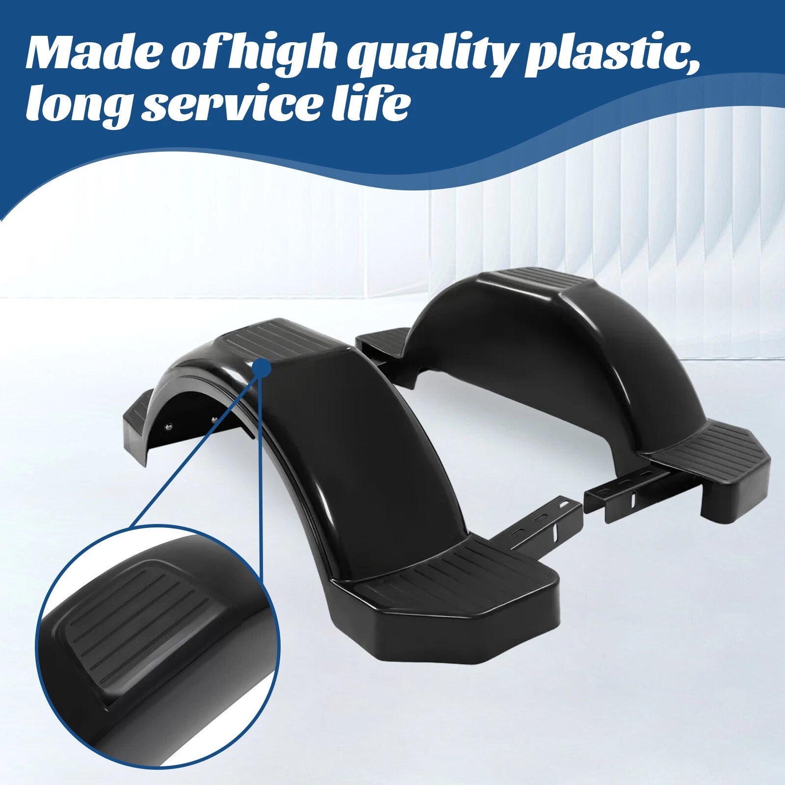 2 Single Axle Trailer Fenders for Boat (13" Wheels, Glossy Black)