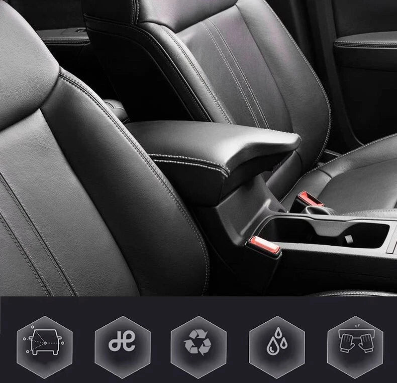 Leather Console Lid Armrest Cover for Ford Ranger (2019–2020) White Stitch