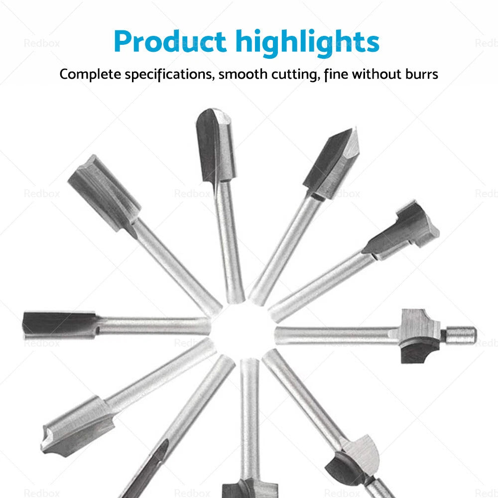 Set of 10 3mm Titanium Mini HSS Router Bits for Electric Tools