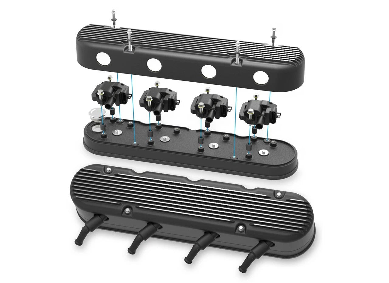 Black Cast Aluminum Valve Covers with Integrated Coil Cover for LS Engines (1967–2019)
