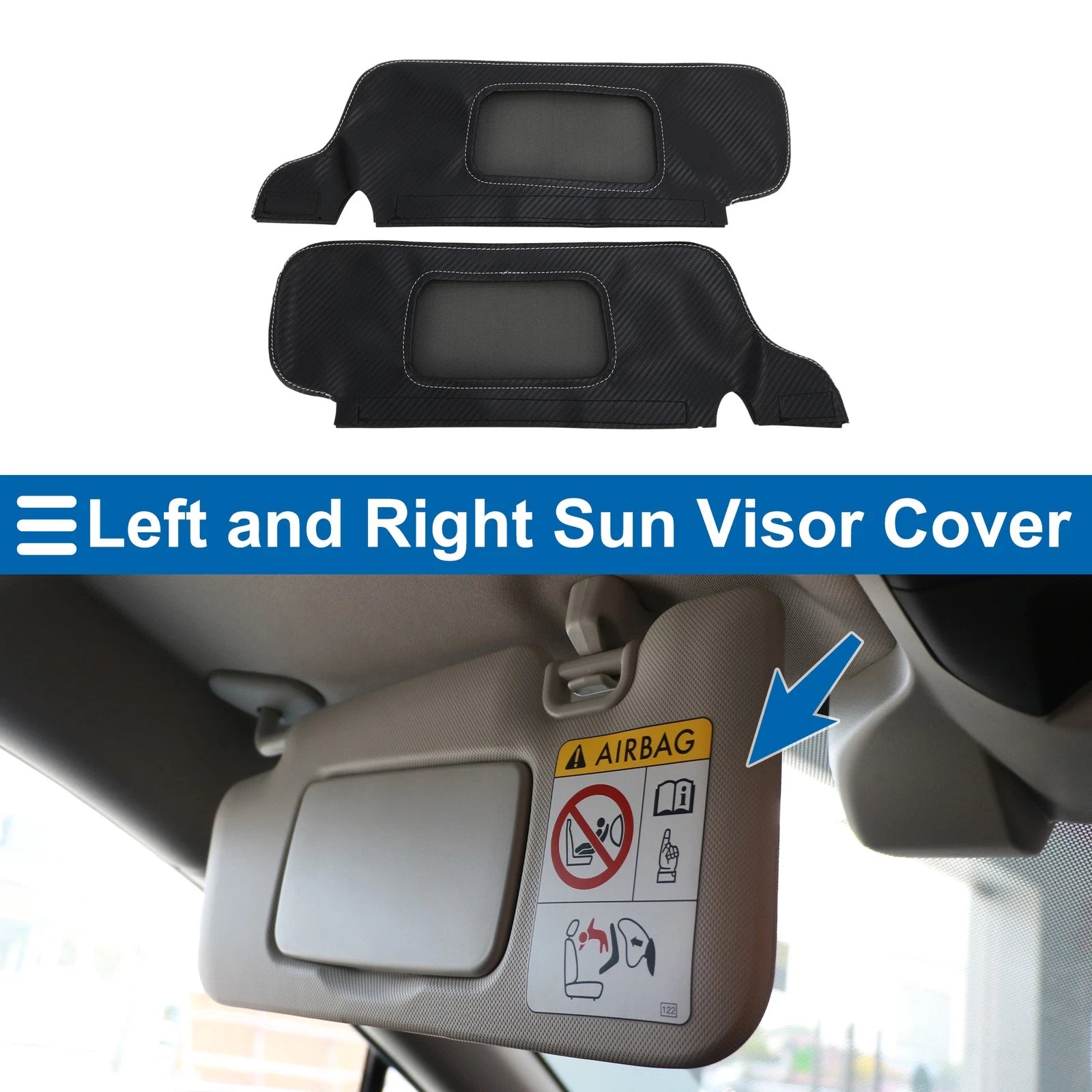 Sun Visor Cover Set for Ford Mustang (Left & Right) Carbon Fiber Black