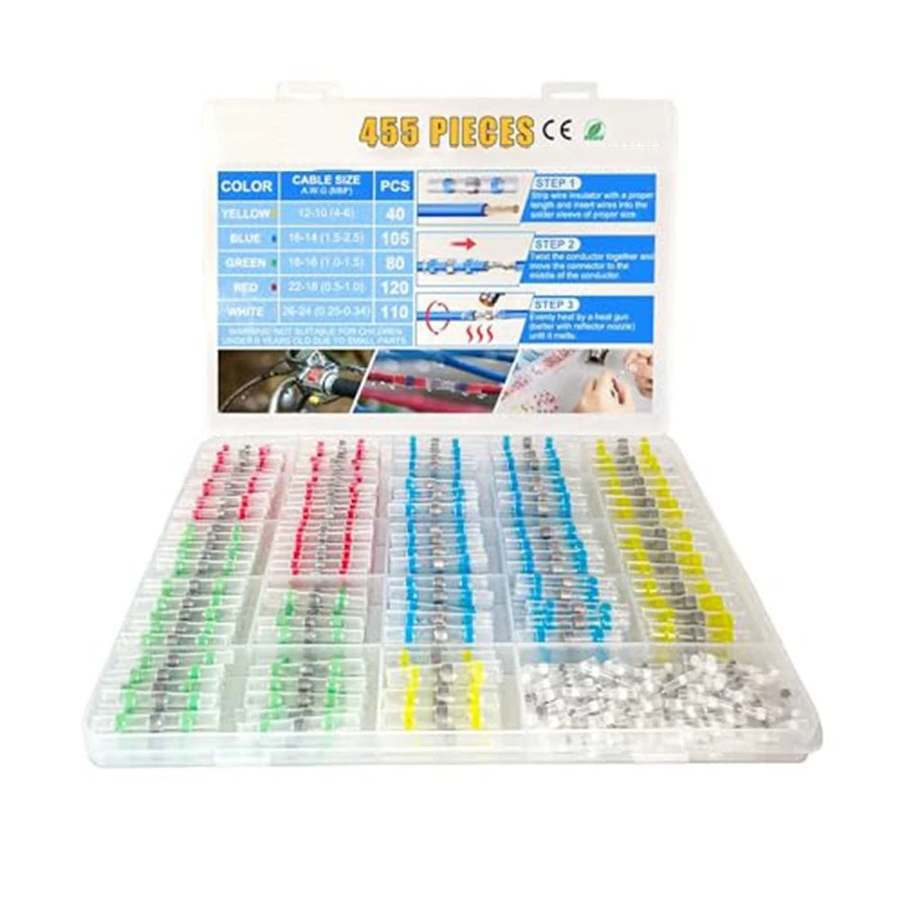 455PCS Heat Shrink Self Soldering Butt Connector Set for Wiring