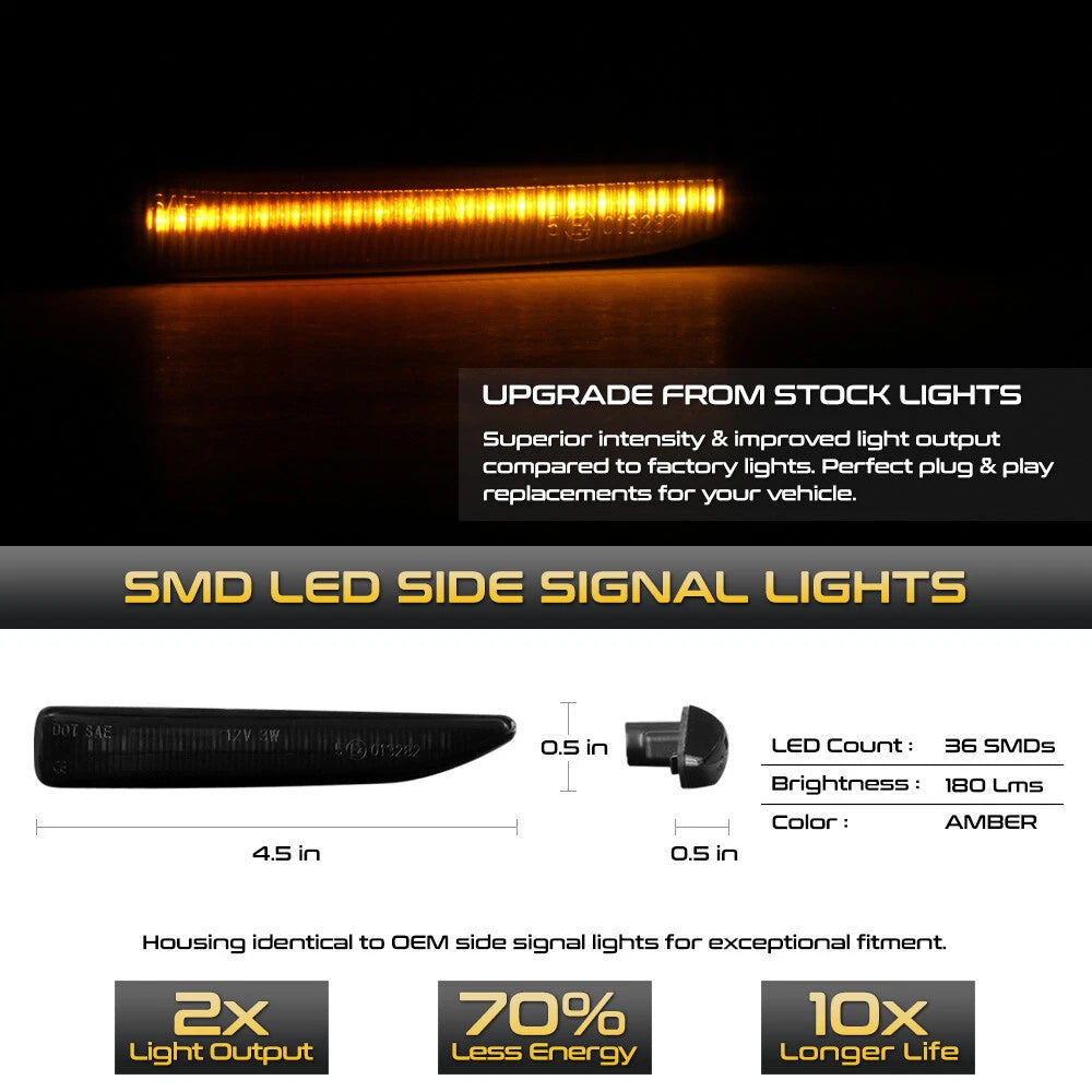 2X Amber LED Smoke Side Marker Lights for BMW 7-Series (2002–2008)