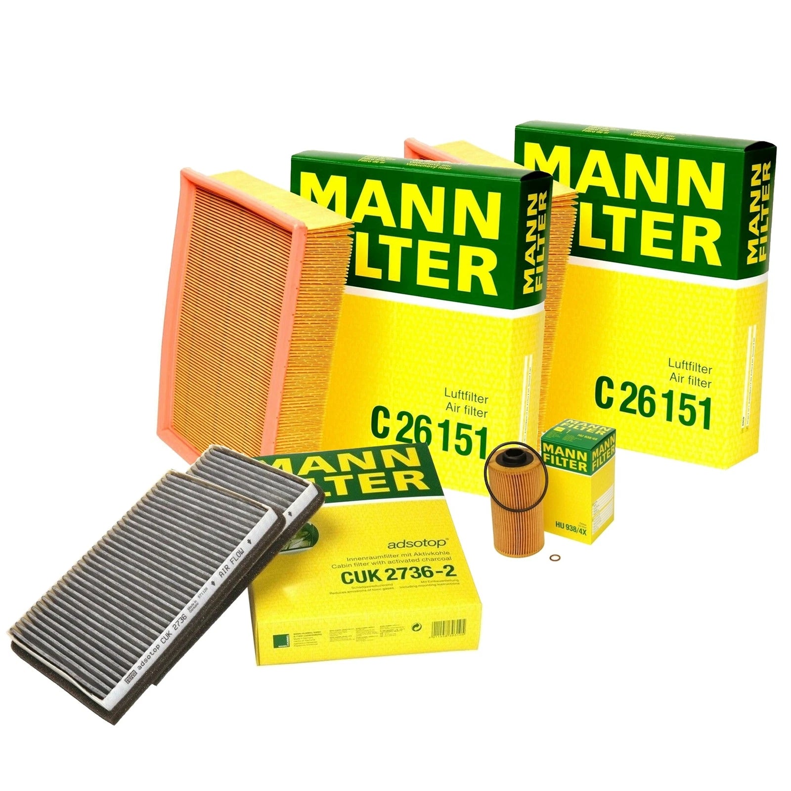 2X Mann Oil Air Carbon Cabin Filter Service Kit for BMW E39 M5 (1995–2003)