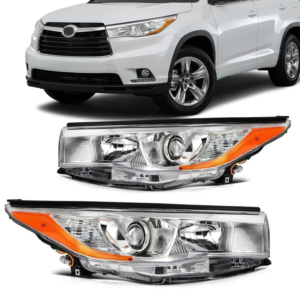 Chrome Amber Halogen Headlights Assembly Pair for Toyota Highlander (2014–2016)