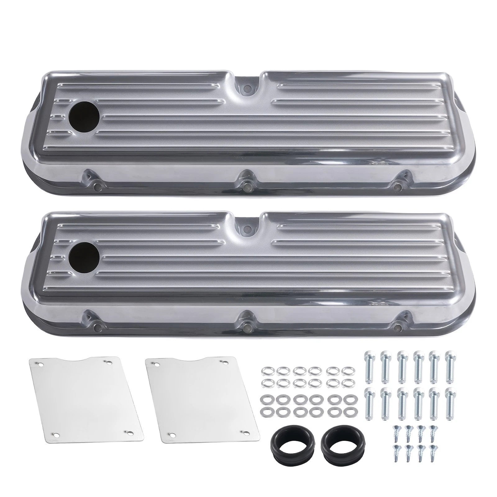 Finned Tall Polished Valve Covers for Ford 289 302 351W (1962–1985)