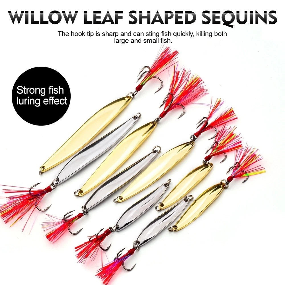 9PCS Metal Willow Leaf Fishing Lures Sinking Bait for Freshwater Bass