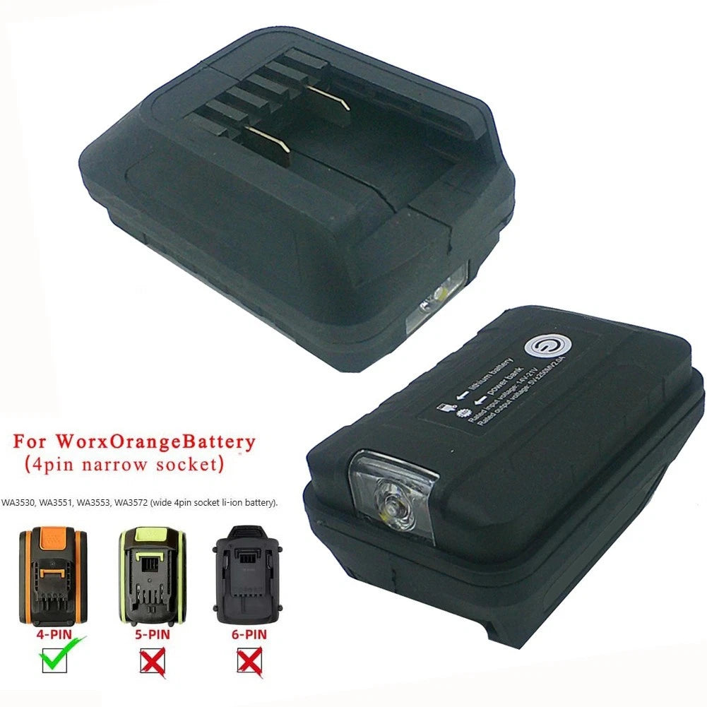 USB Adapter for 4PIN Batteries (20V to 5V) with Flashlight