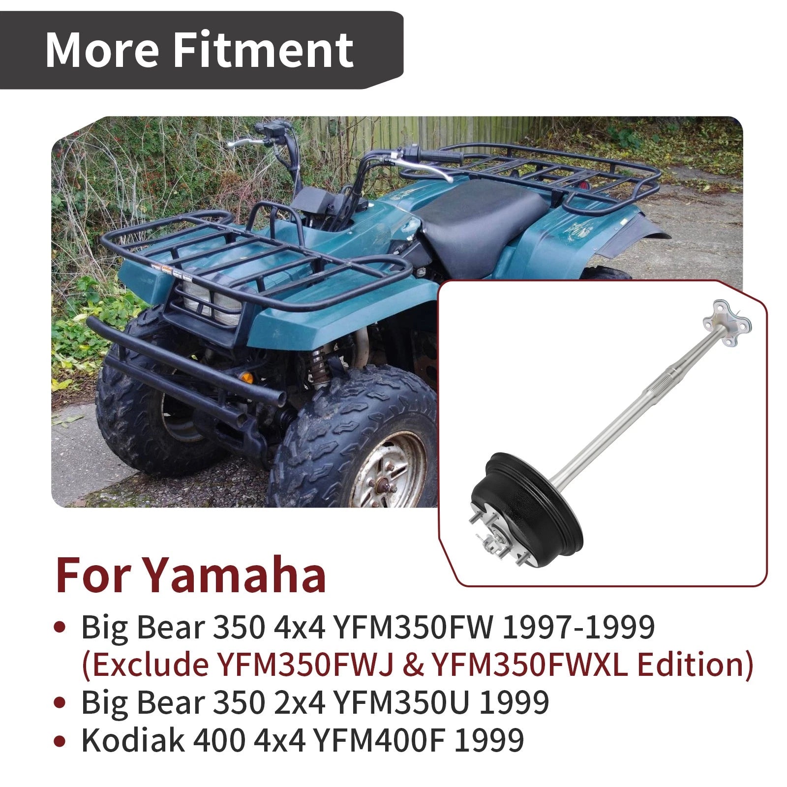 Rear Axle Shaft for Yamaha Big Bear 350 YFM350FW 4x4, YFM350U 2x4 (1997–1999)