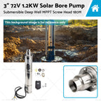 3" Solar Bore Pump 72V 1.2KW MPPT for Deep Well (180M)