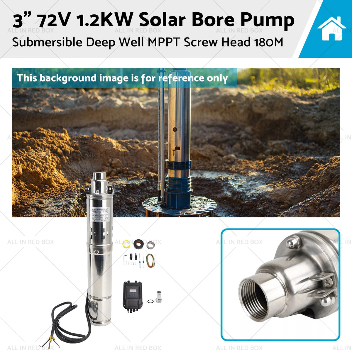 3" Solar Bore Pump 72V 1.2KW MPPT for Deep Well (180M)