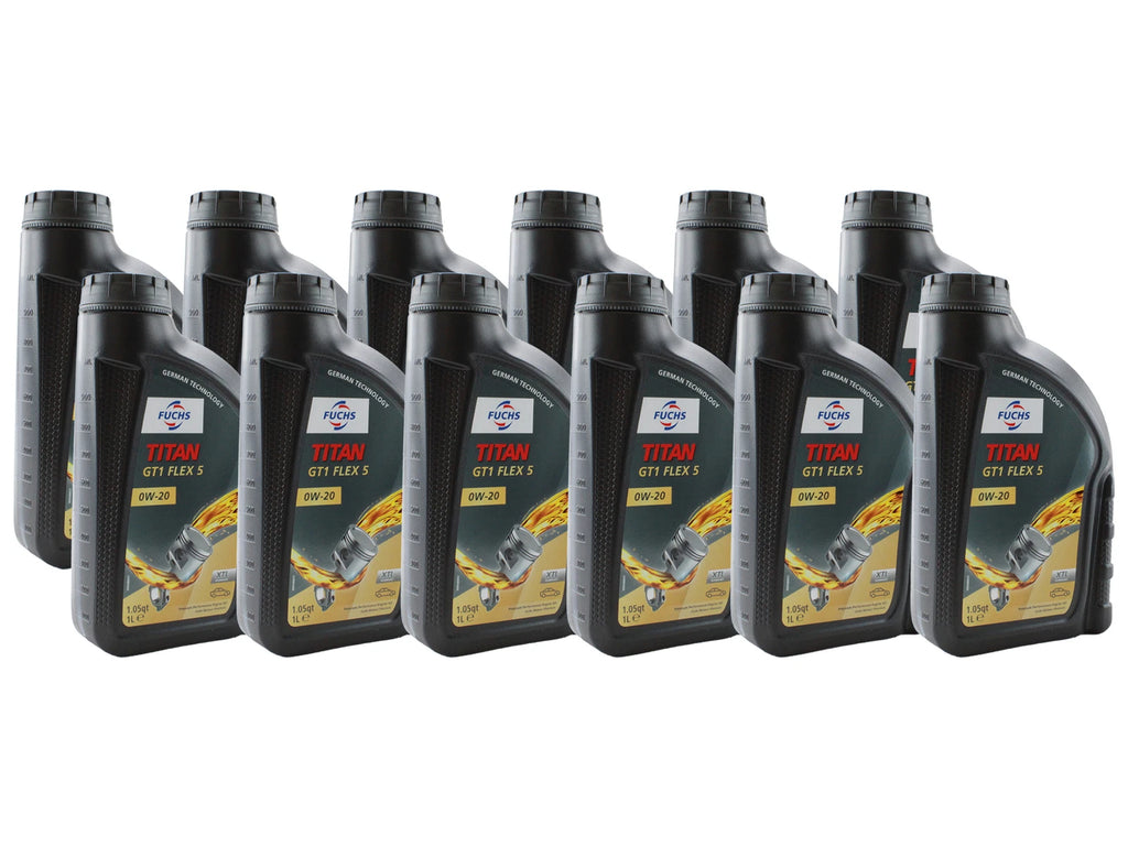 Set of 12 Fuchs TITAN GT1 FLEX 5 SAE 0W-20 Engine Oil for BMW Mercedes