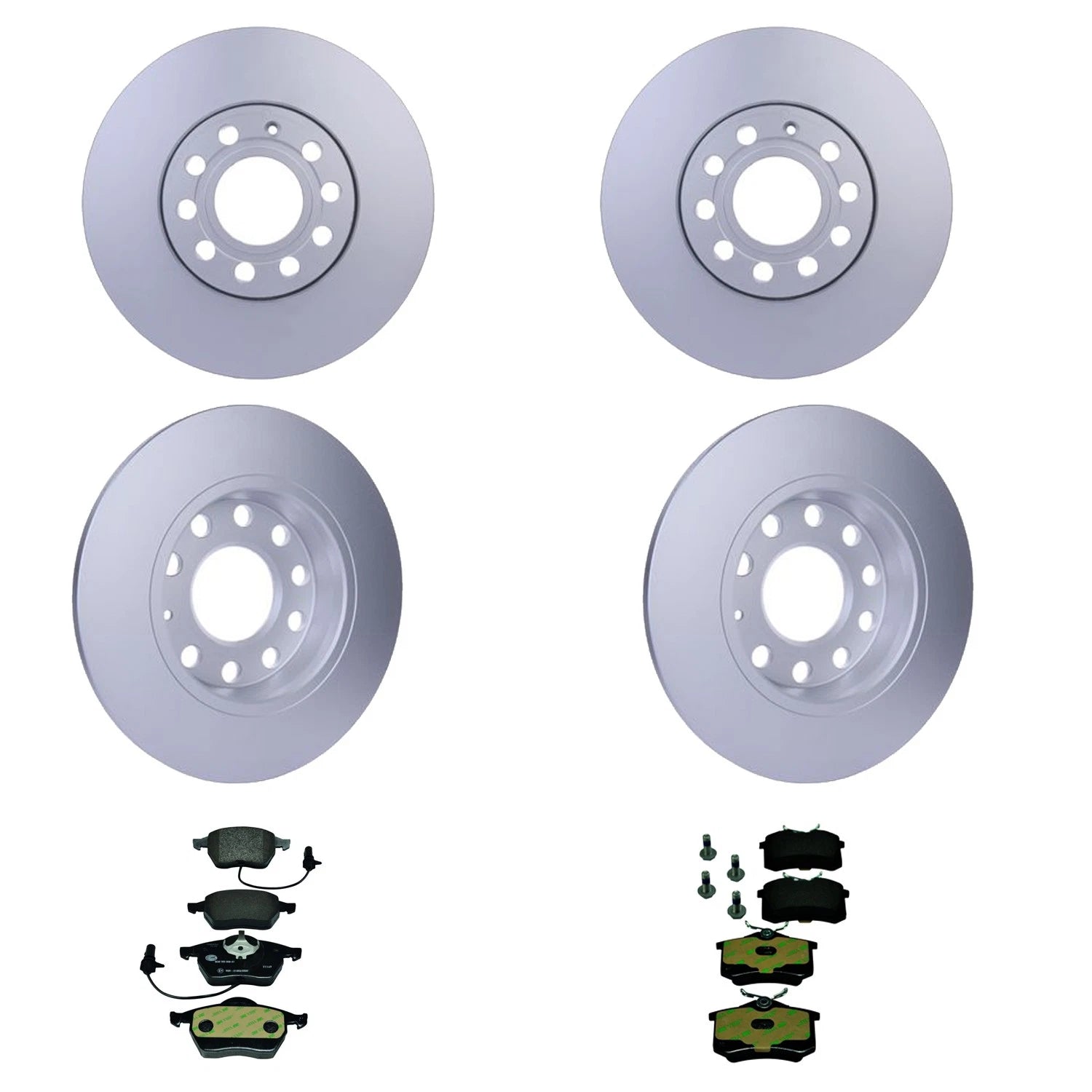 Set of 4 Hella Low-Met Disc Brake Pads & Rotors for Audi A4 A4 Quattro (1996–2001)